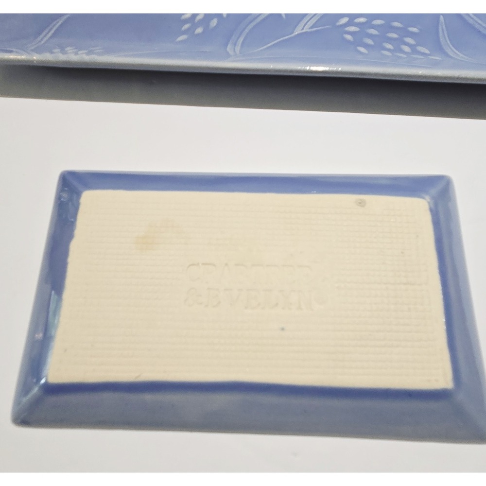 Crabtree & Evelyn Blue Wheat Ceramic Soap Dish Caddy Trinket Tray Rare! - Picture 5 of 7